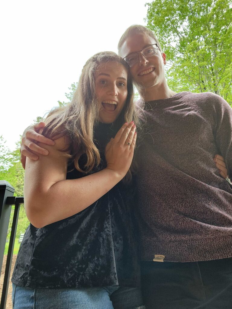 Originally, Matt had planned to propose on top of the same mountain that we had gone backpacking on during our first year of dating. Unfortunately, last minute there was predicted to be severe thunderstorms in the mountains that weekend. Since he had already planned with me that we were going on a trip for my "birthday," he quickly pivoted plans. He booked a mountain cabin and proposed on the porch. It was a lovely intimate moment just the two of us like we had always wanted.