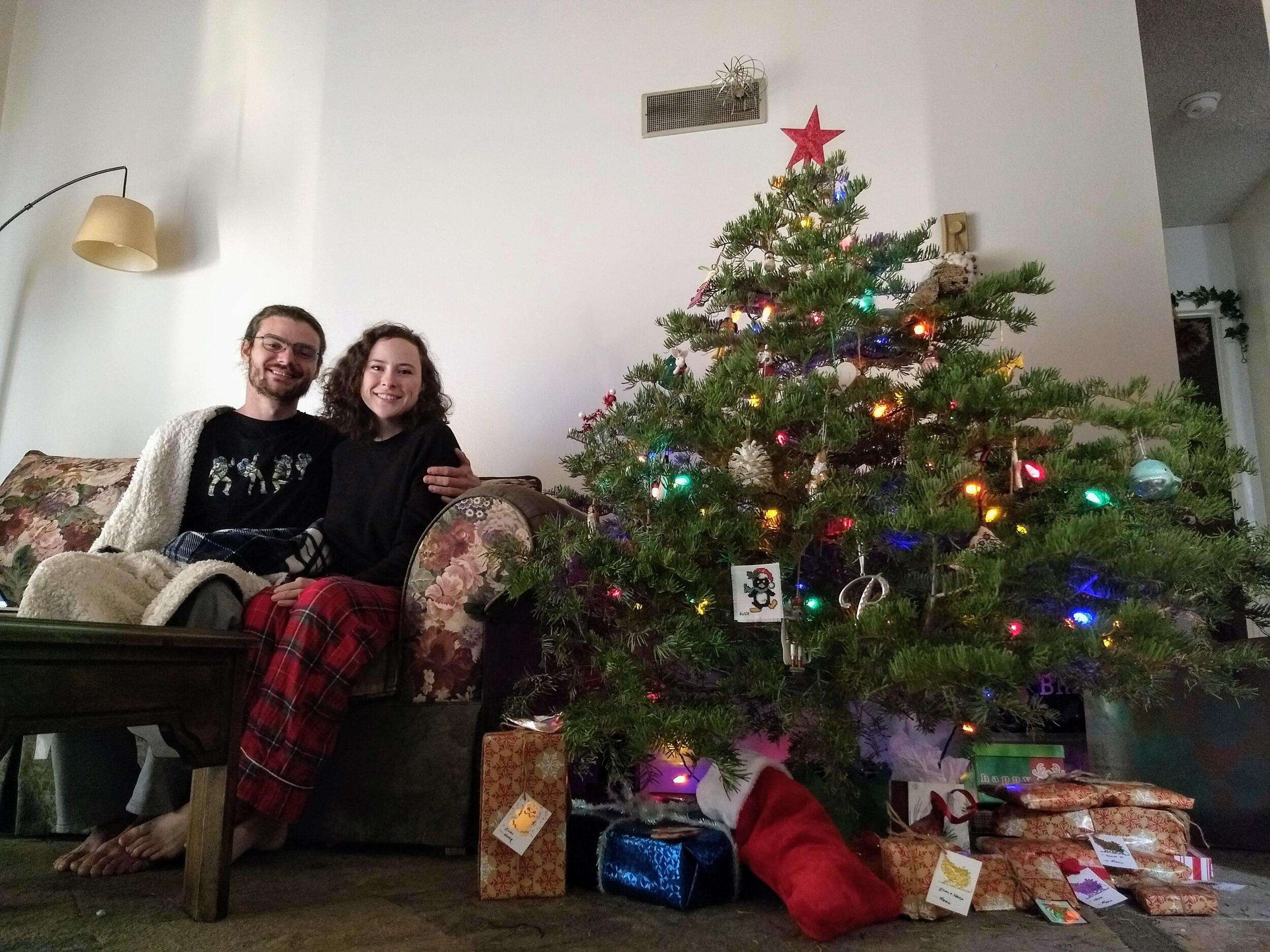 With the permission of Rosie's parents, we chopped down a small tree from the Nanz's lot on Palomar to use as our first ever Christmas tree together. The tree was short and stout and we loved him!