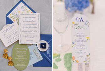 Wedding invitation suite examples with blue details
