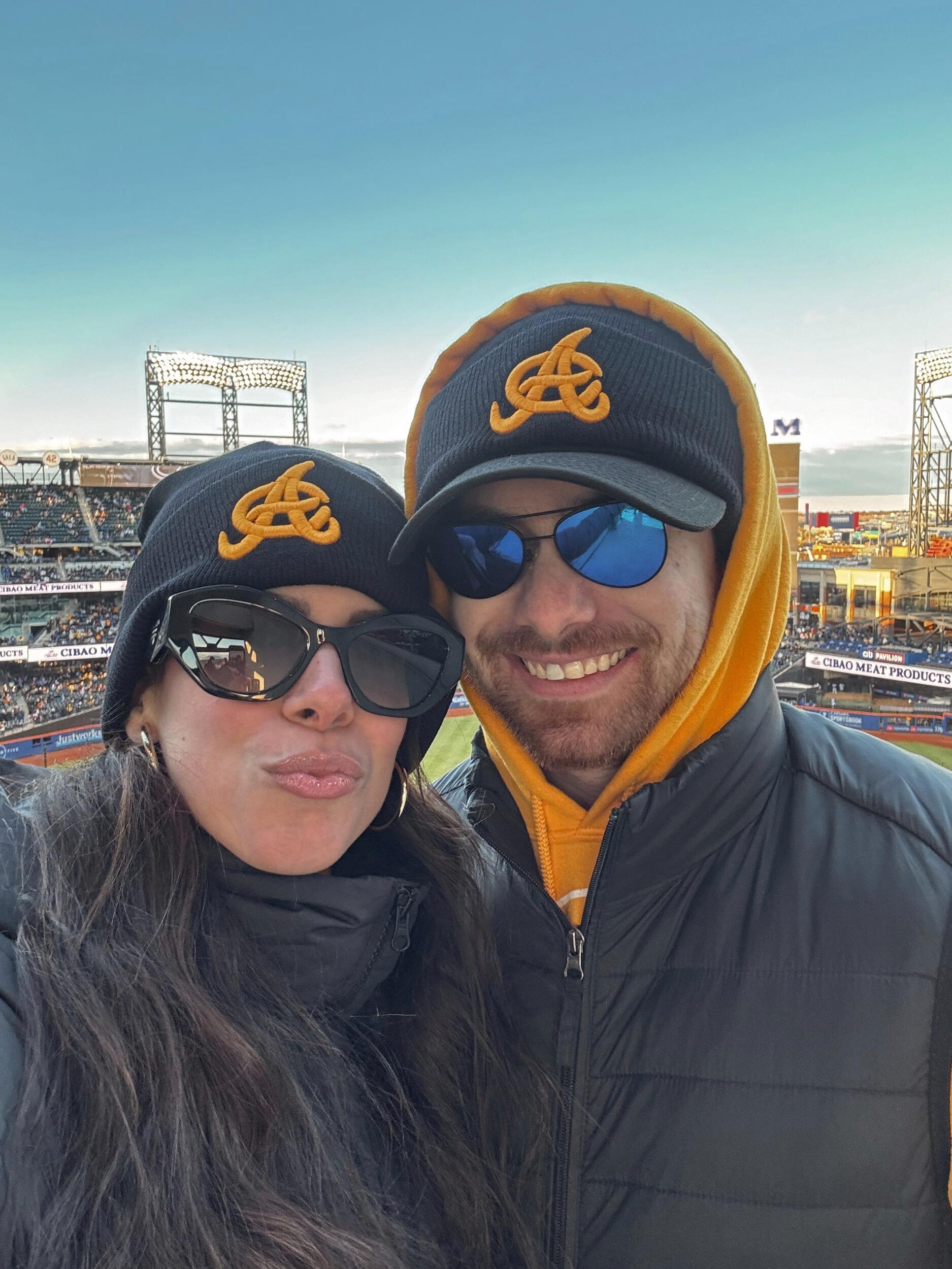 Us at the Águilas game in Citi Field, NY. We won the game and almost got frostbite!