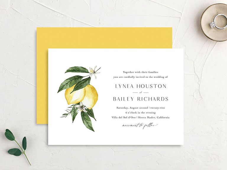 Italian-inspired lemon printed destination wedding invitation