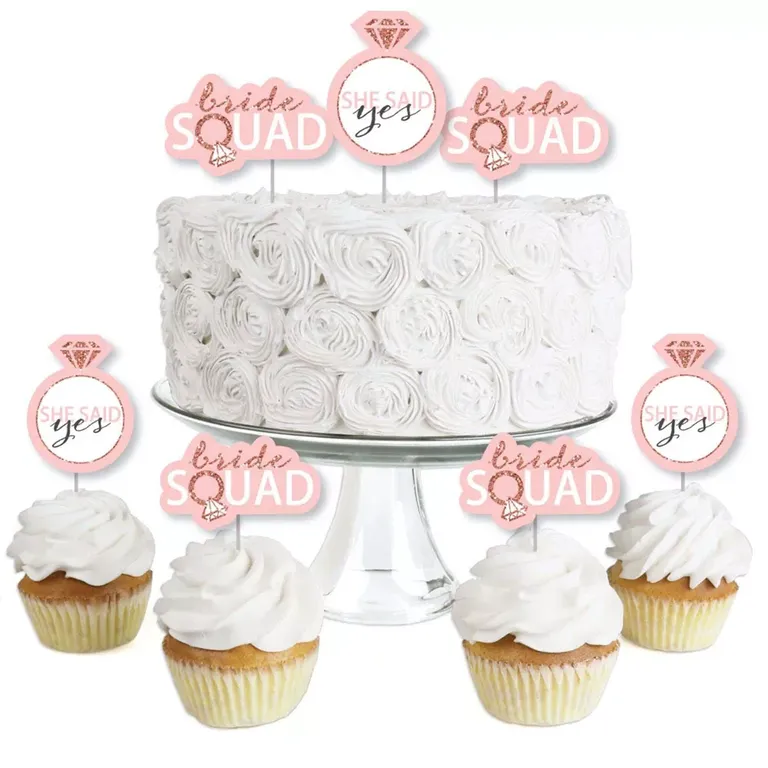 Rose Gold Bridal Shower 'bride squad' cake toppers