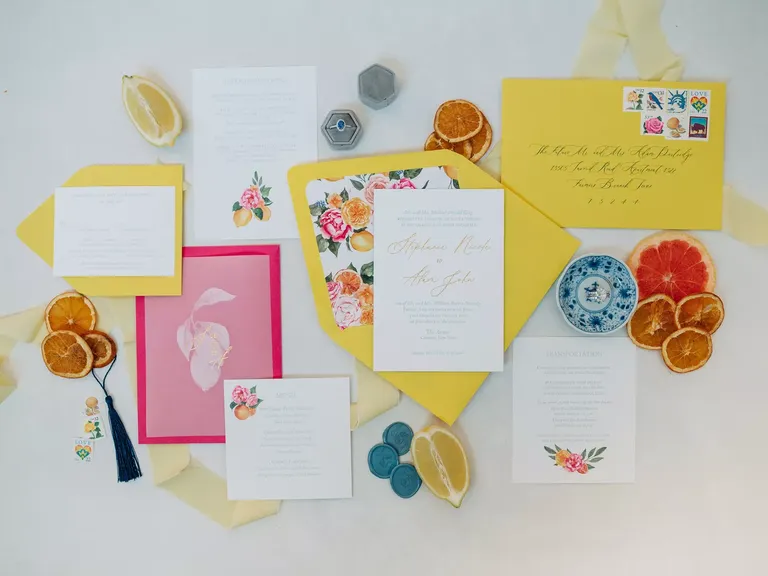 A Summertime, Amalfi-Coast-Inspired Invitation Suite With Bright Colors, Citrus
