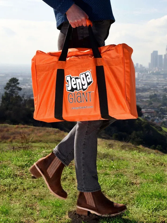 Orange giant jenga carrying case for diy bachelorette party jenga