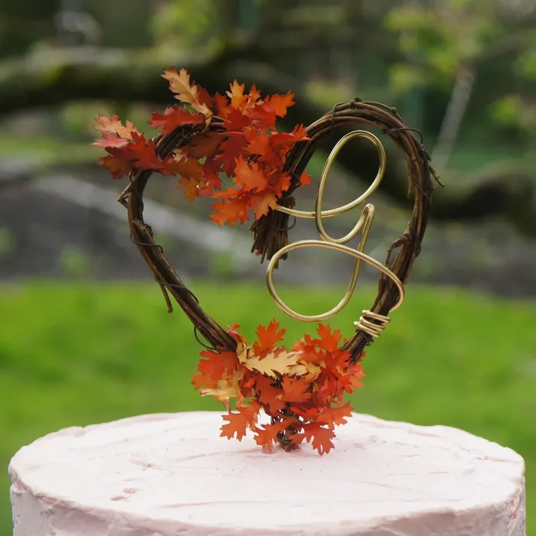 Personalized Autumn Bridal Shower Cake Topper In Fall Leaves 