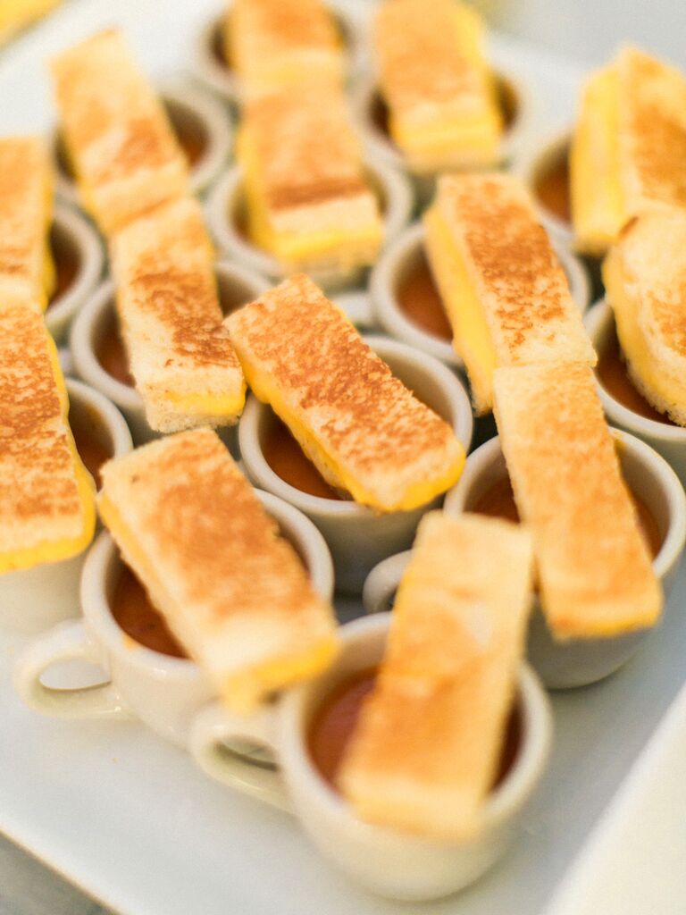 mini grilled cheese and tomato soup passed wedding appetizers