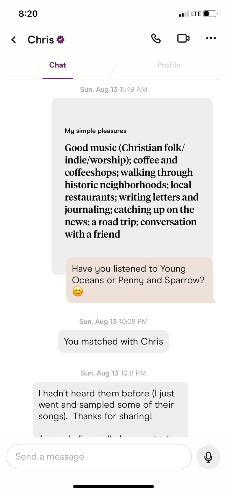 Chris and I connected quickly over a shared love for music.