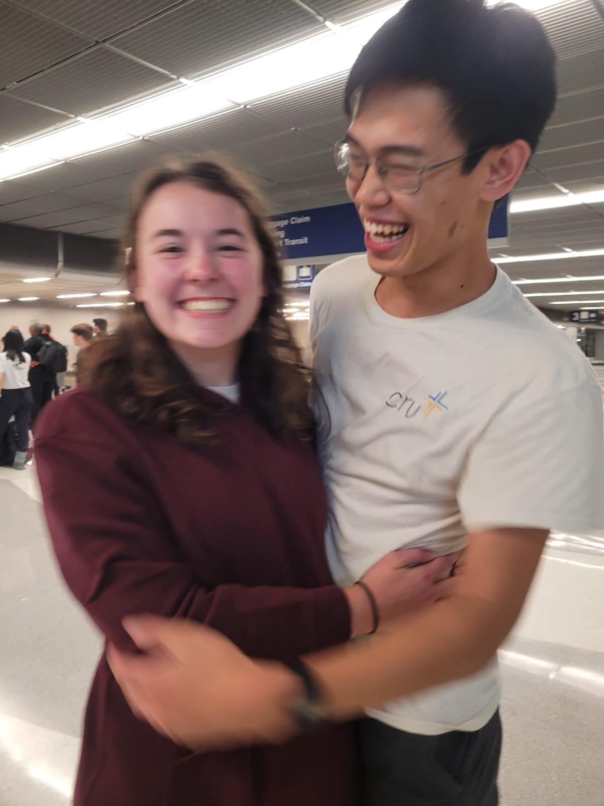 Surprising Jonathan at the airport!