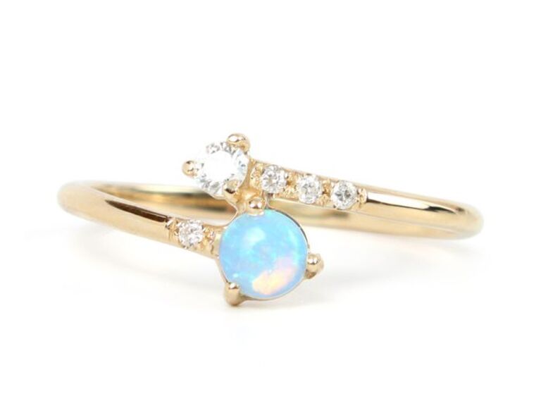 Opal engagement ring with pavé diamonds