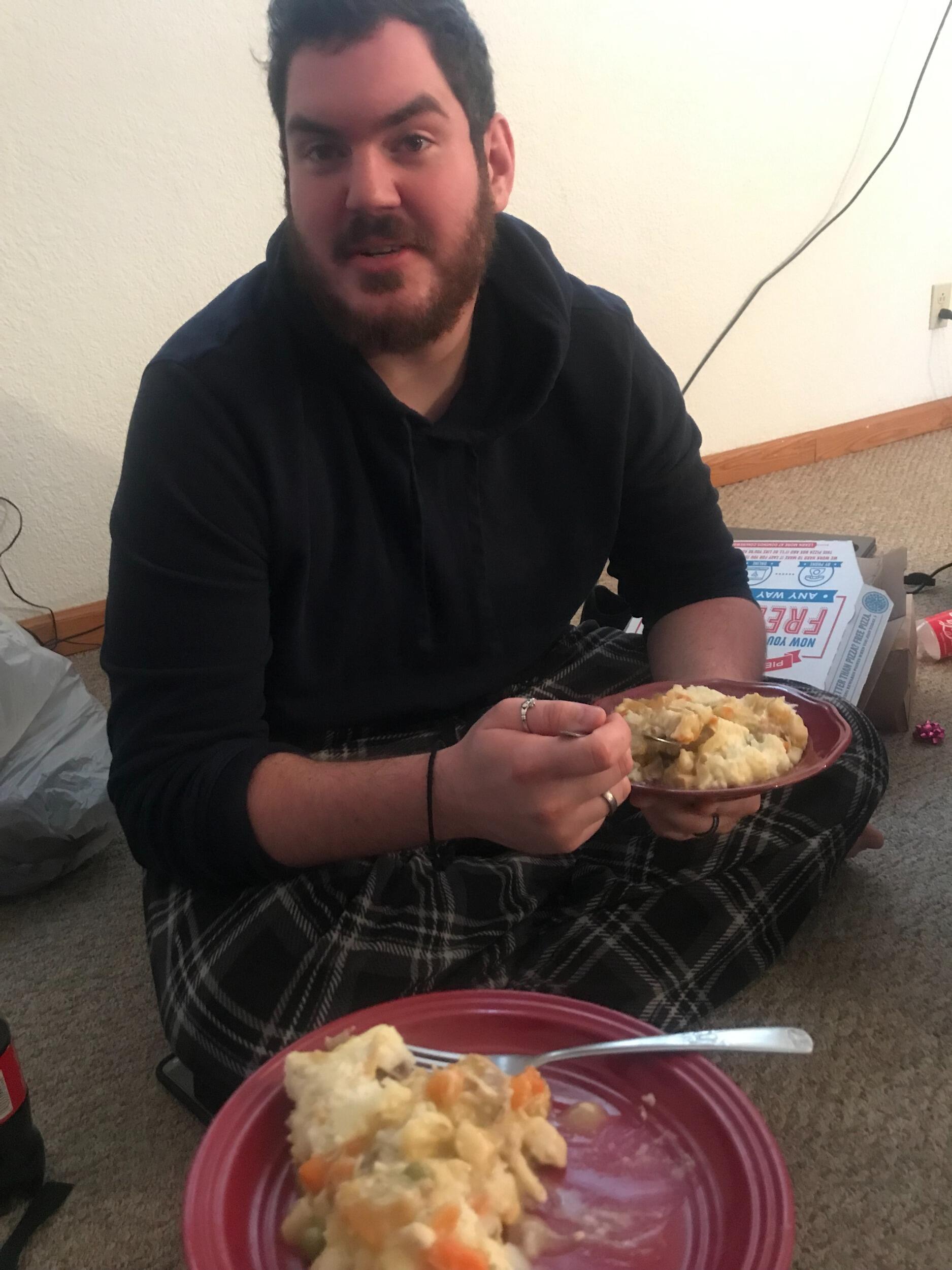 Our feast of champions in Kat's Cape Girardeau apartment before beginning the week of Family Christmas marathoning. 