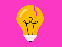 Cracked lightbulb graphic on a pink background
