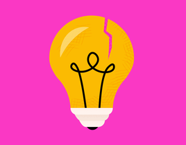 Cracked lightbulb graphic on a pink background