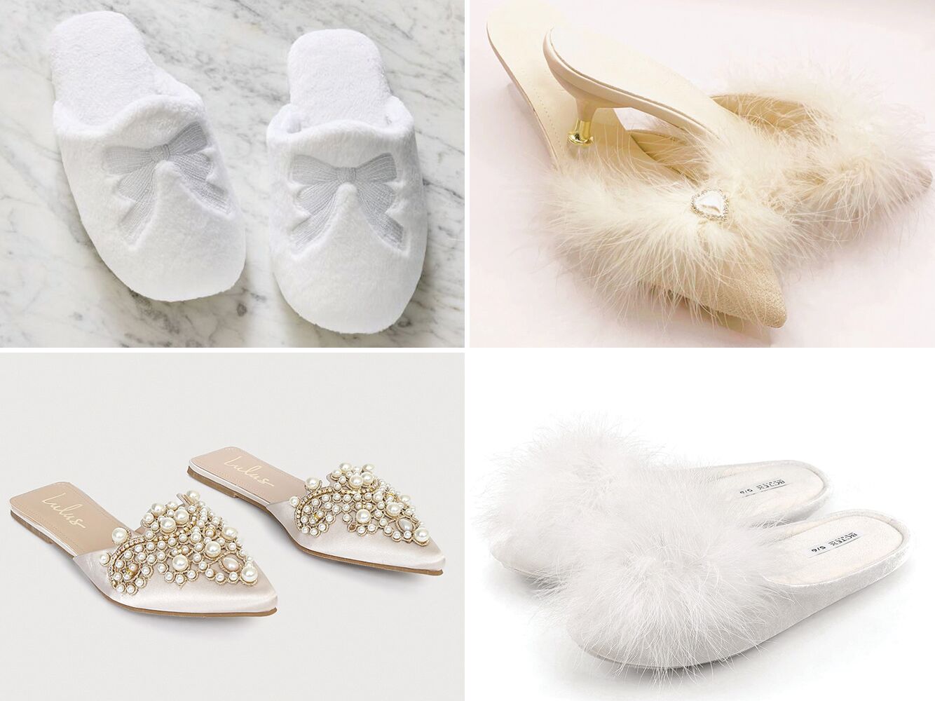 Four pairs of bridal slippers
