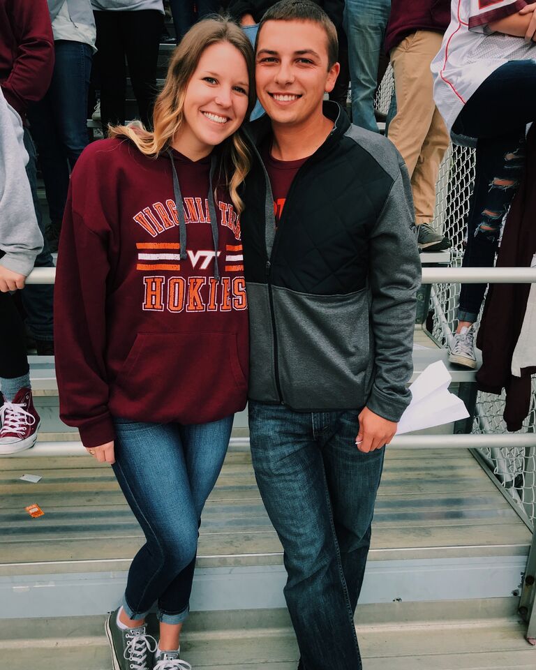 Next thing you know, I was starting my senior year at Virginia Tech, and James was visiting me in Blacksburg and going to football games. 