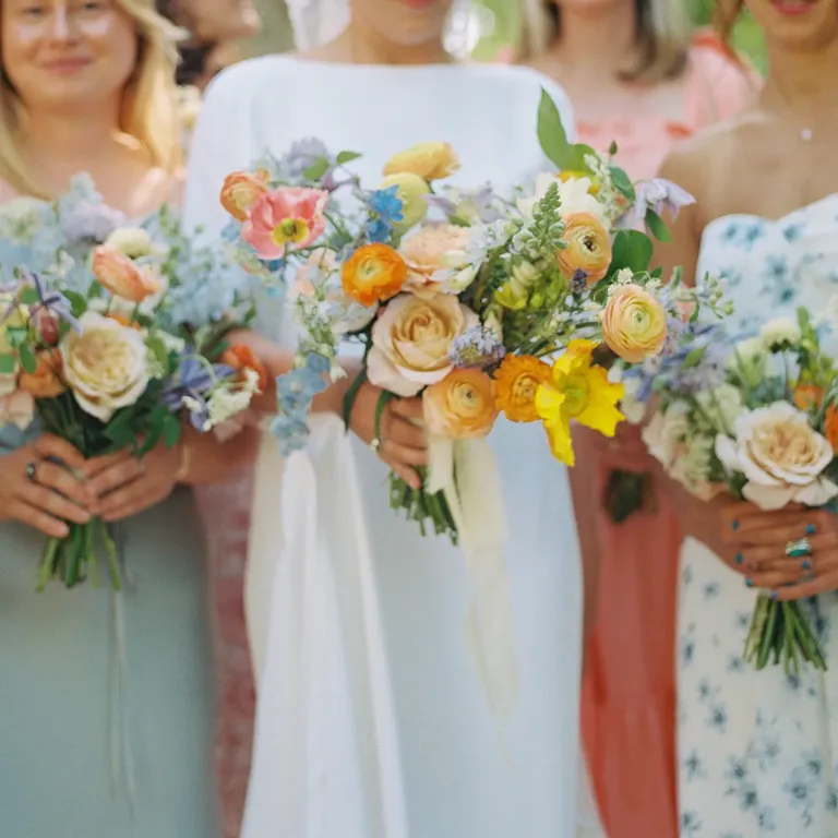 Colorful Spring Bouquet in Pink, Orange and Blue