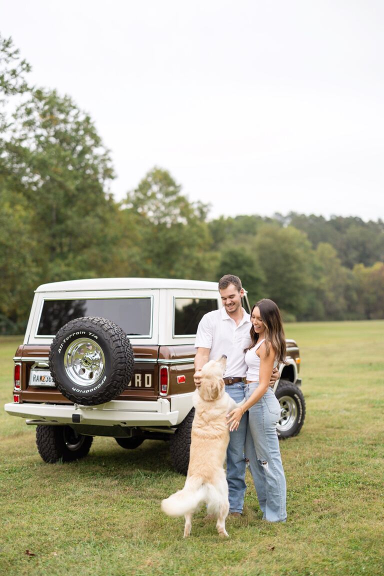 Engagement photos with our baby boy, Tucker. (Who decided to run into the river right before the pictures and Luke had to blowdry while Jo finished getting ready 🙄😂)