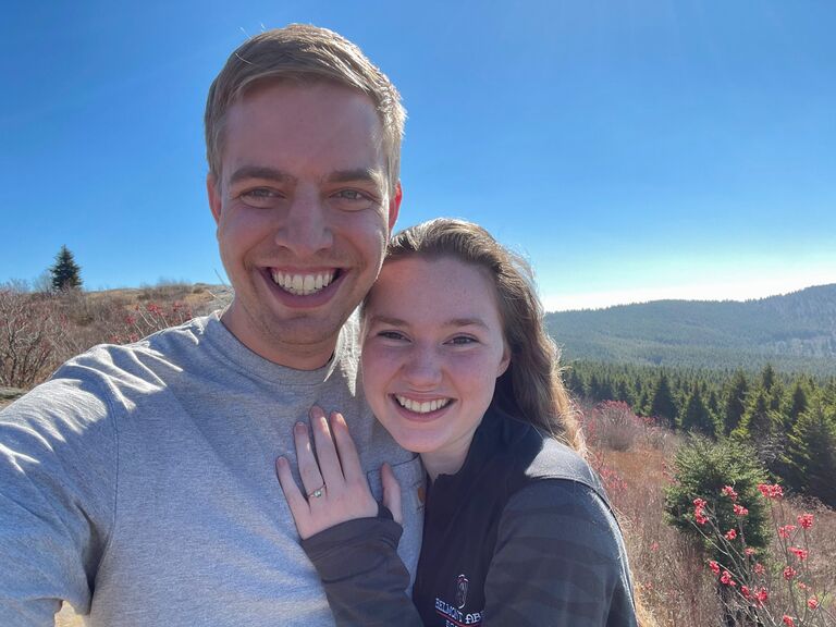Matthew faked her out again with another hike. Blissfully unaware and looking at the view, Mary turned around to find Matthew on his knee. After a few moments of excruciating suspense for Matthew, Mary took pity and said yes!!!