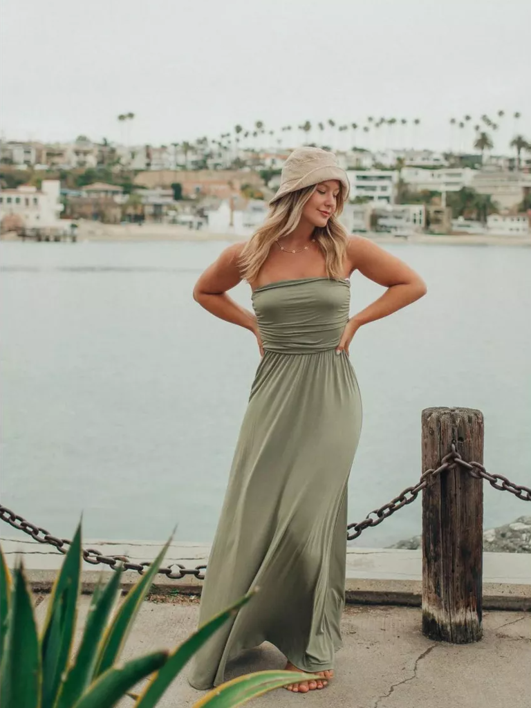 WEST K green tube maxi dress for engagement photos