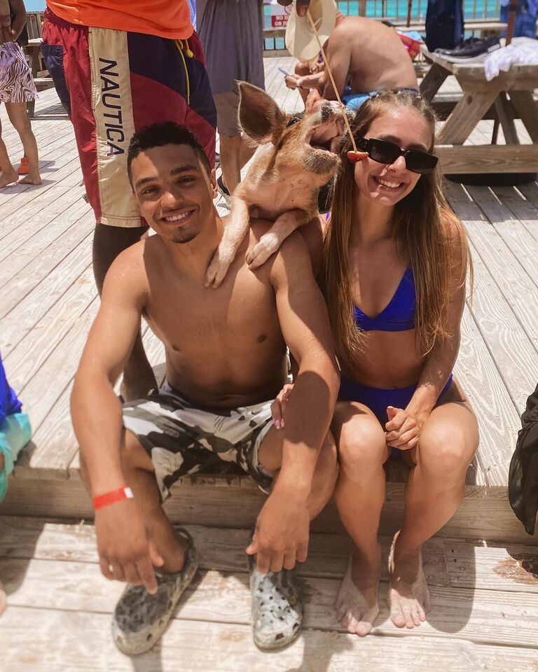 Met some cute little friends on Pig Island, Bahamas 