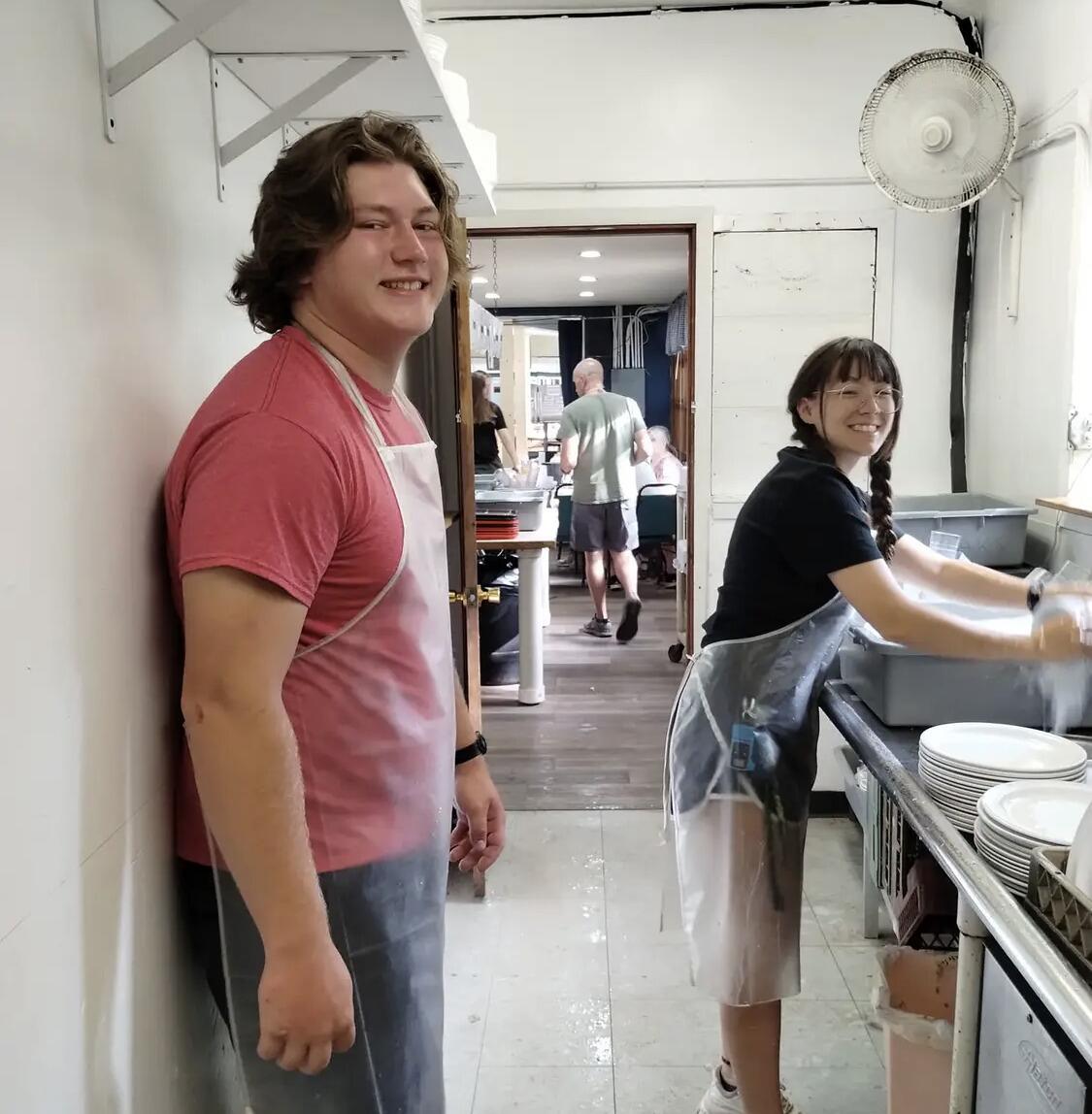 Dirty dish end in the camp kitchen together! 