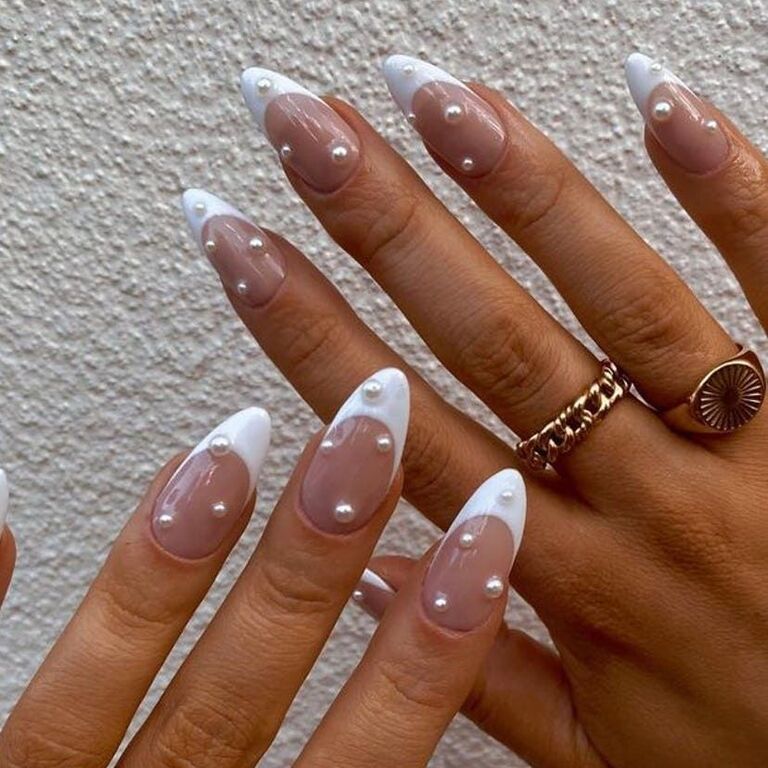 French and Pearls bridal nail inspiration