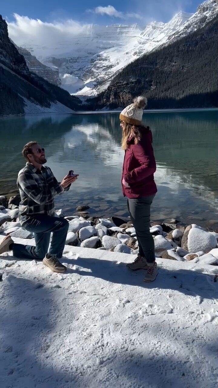 Chris proposed at Lake Louise in Canada. I (Sara) of course said “YES!”