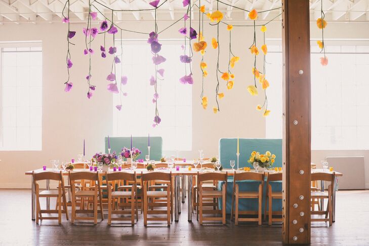 Purple And Yellow Paper Flower Reception Decor