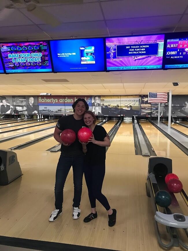 We officially started dating in March of 2021, and that summer was the first time we navigated living in separate states. If you zoom in closely in this photo, you will notice that I did beat Cole for this game of bowling. I finally did it after the ninth game in a row . . . 