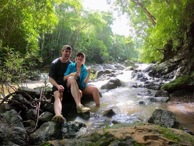 Hiking the Montezuma Waterfall in Costa Rica during our first trip together. 