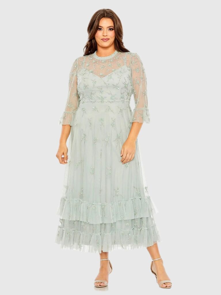 High neck embellished flutter dress