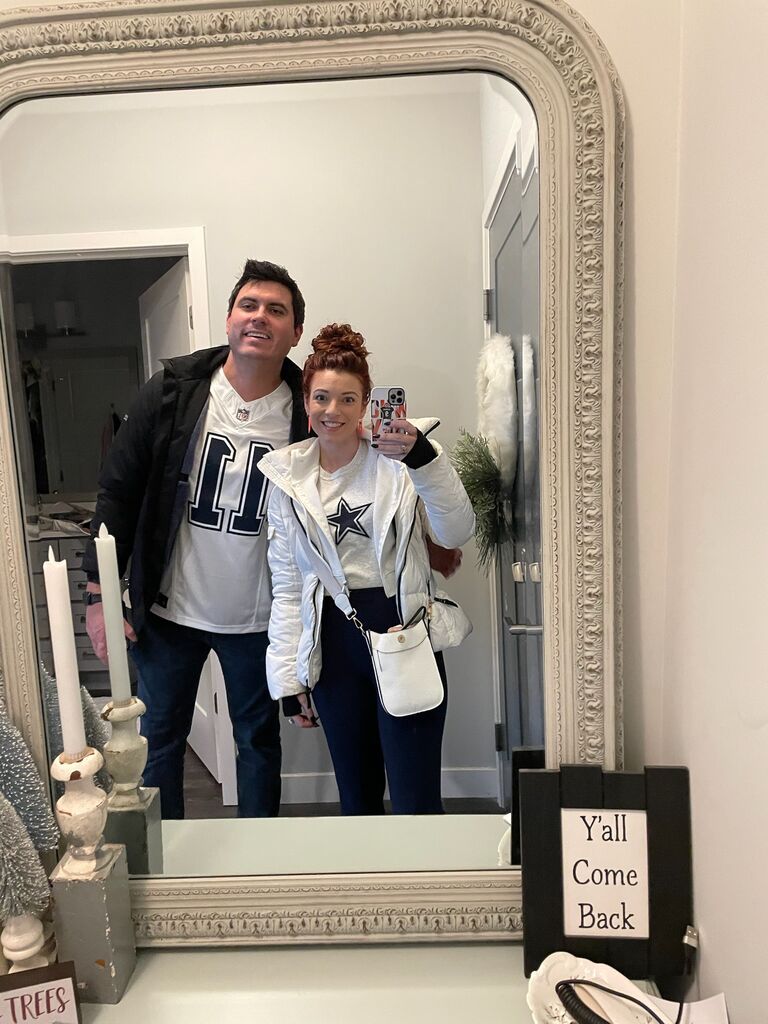 The bride may be a Bengals fan, but she will root for the Cowboys with the groom if the Bengals aren’t playing! (see Bengals earrings for subtle support during Cowboys games)