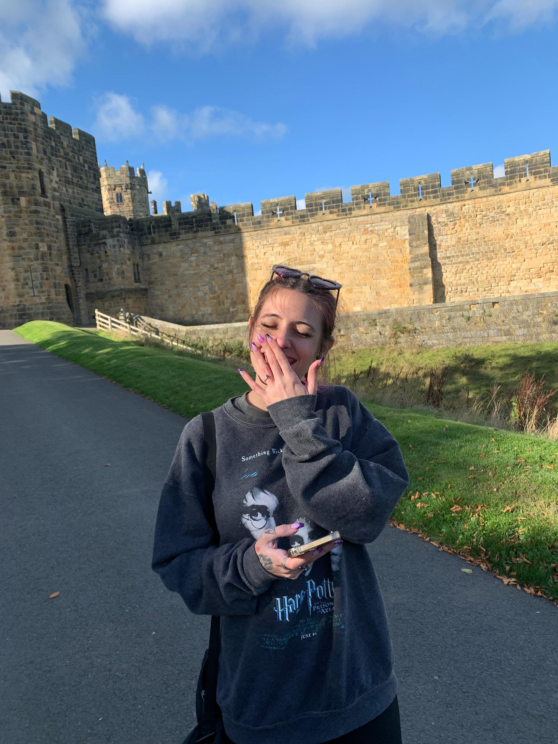 Reece proposed at Alnwick Castle. The same castle they filmed the first two Harry Potter movies! 