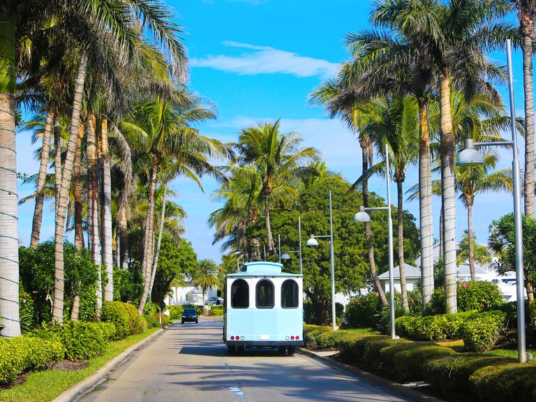 Blue trolley in sanibel island florida