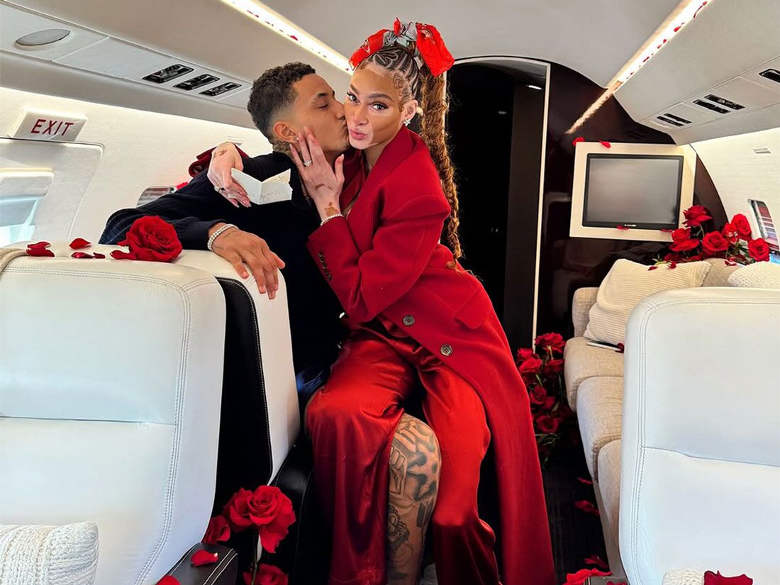 Winnie Harlow and Kyle Kuzma's engagement in a private jet 