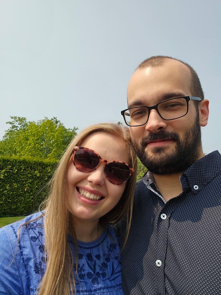 Our first photo together at the gardens in St. Andrews