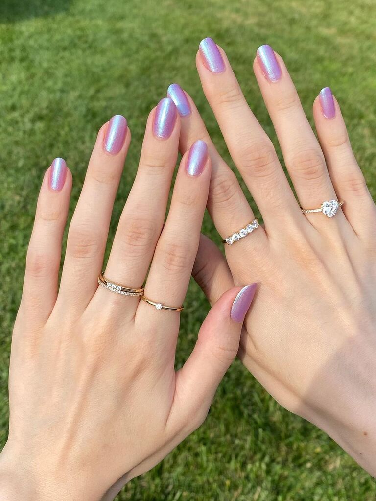 Iridescent purple bridesmaid nails