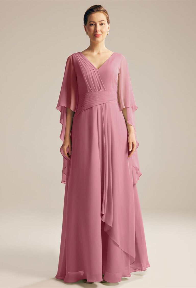 flowy floor length dress with butterfly sleeves