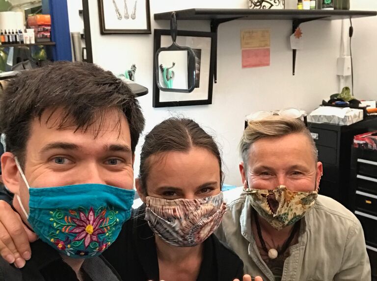 Initial plans to travel to Tahoe were postponed due to travel restrictions and lockdowns, so Matt arranged for a video call consultation with tattoo artist Idexa Stern of Black & Blue Tattoo. This consisted of a therapy session recounting some of Matt and Kelsey's favorite memories, shared interests, and personality quirks. (Photo taken a year later). 

About the design: https://tinyurl.com/uk8wbmhz