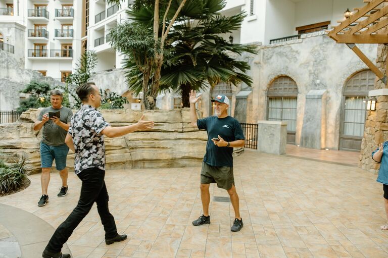 A spectacular moment captured when Uncle Frank congratulated Michael on successfully popping the question.