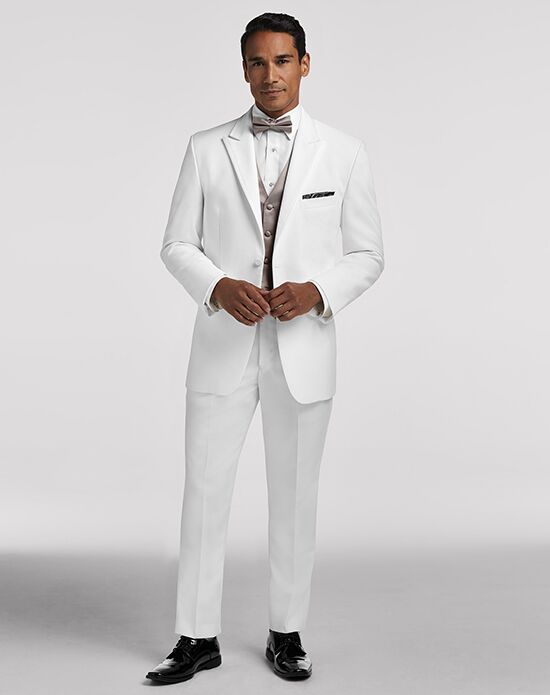 Men's Wearhouse Pronto Uomo White Satin Edged Peak Lapel Wedding Tuxedo ...