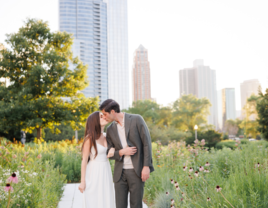 Couple kissing in Chicago engagement photo session