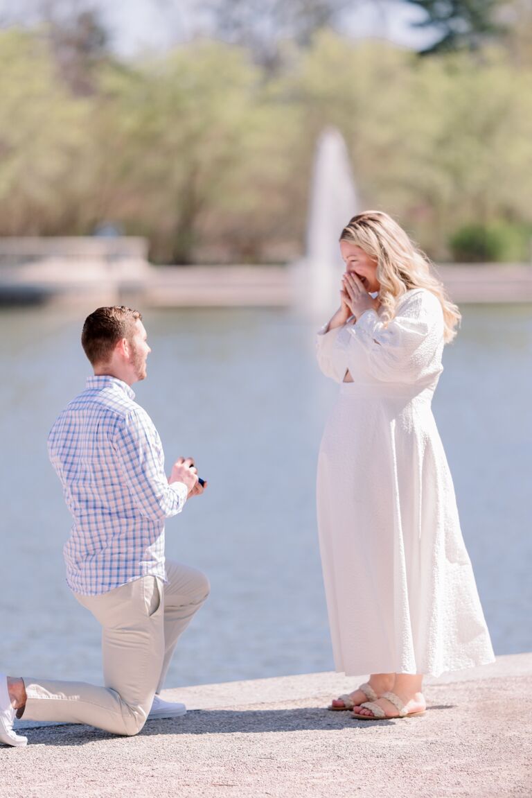 Chris proposed in Forest Park in St. Louis after Rachel's family Easter gathering! After celebrating and calling Chris' family, we went back to Rachel's parents house who had balloons, champagne and gifts waiting for us -  it was so special! We then went to an Italian dinner on the hill that night with Rachel's friends (and Ted Drewes, of course). 