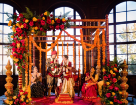 Bride and groom at Indian wedding planned by The Marigold Company in Los Angeles, California