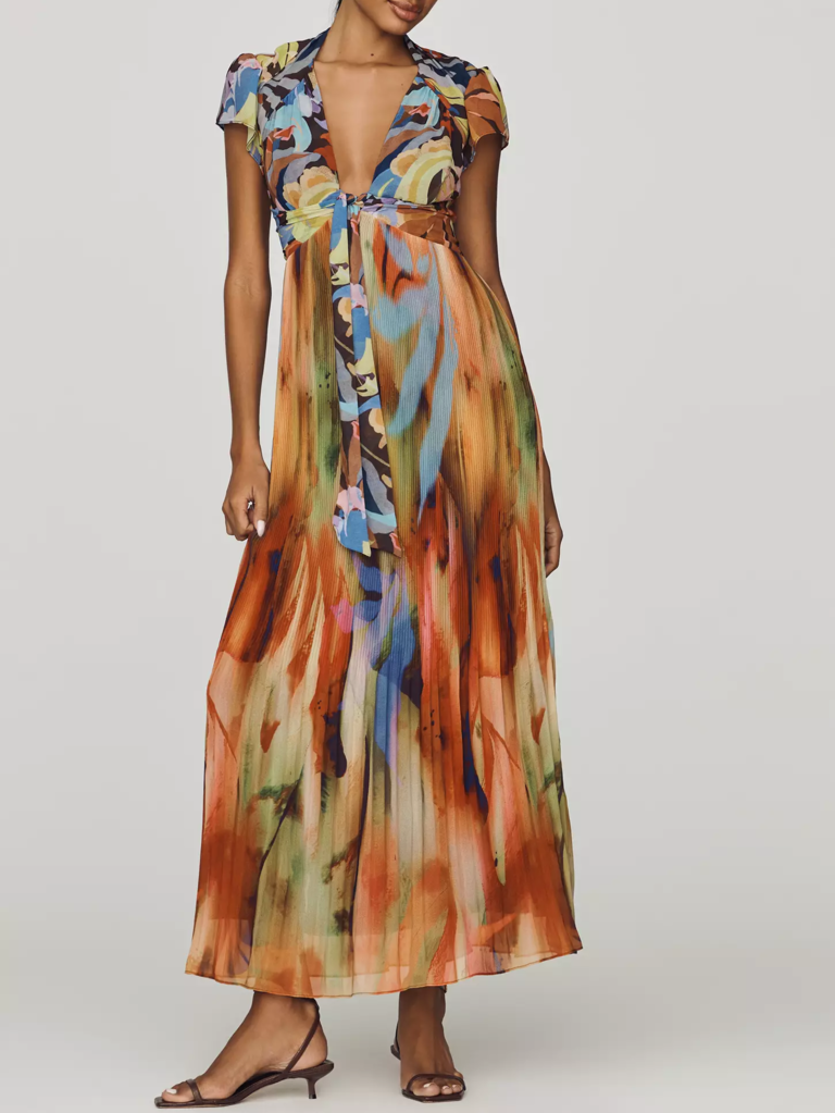 By Anthropologie V-neck midi patterned petite dress