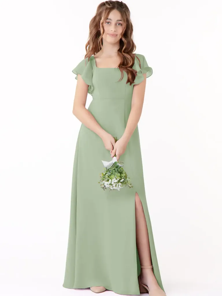 Dusty sage child's a-line mommy and me dress for wedding from Azazie
