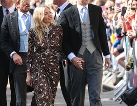 Sienna Miller and Lucas Zwirner seen at the wedding of Ellie Goulding and Caspar Jopling at York Minster Cathedral on August 31, 2019 in York, England.