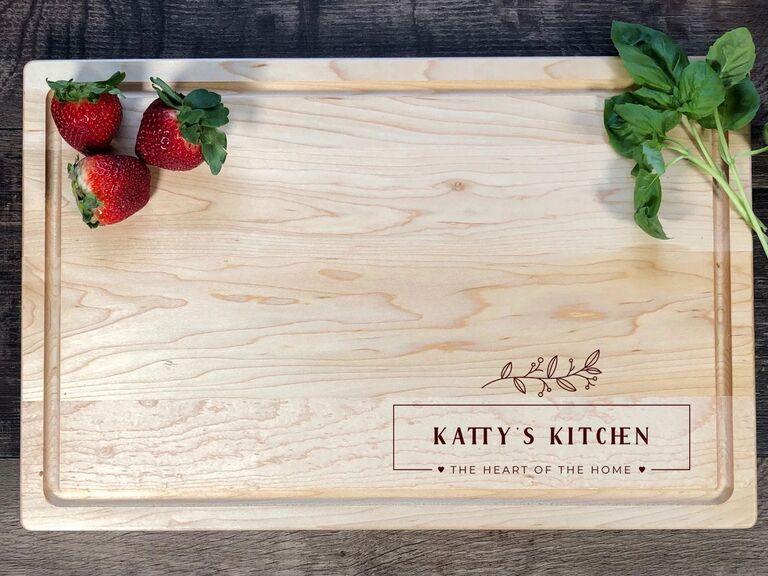 Personalized The Heart Of The Home cutting board mother-of-the-groom gift