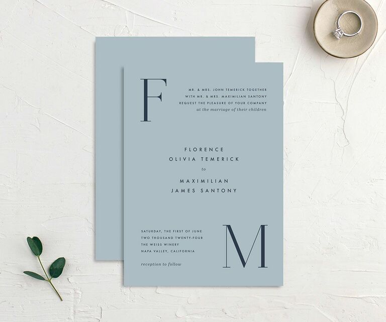 Modern wedding invitation with initials