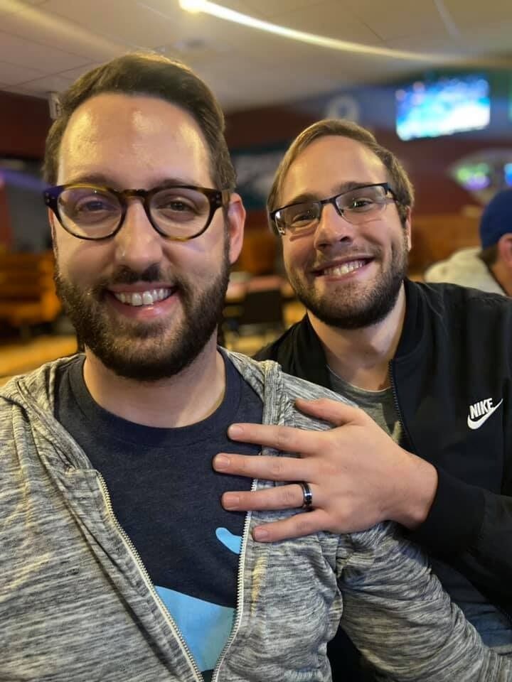 Jason proposed to Austin on October 11, 2021, in Stewart Park by Cayuga Lake. Austin said yes, and several months later Austin also proposed to Jason at the foot of the Cascadilla Gorge Trail.