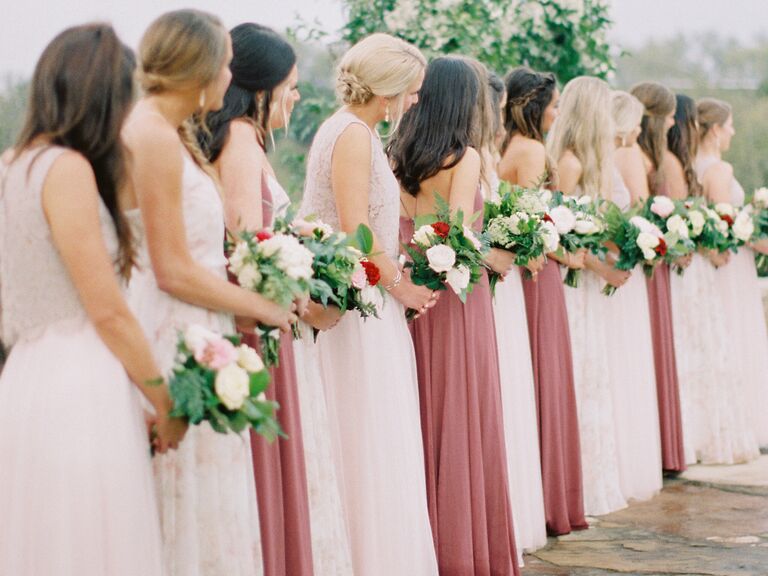 Bridesmaids lined up at altar